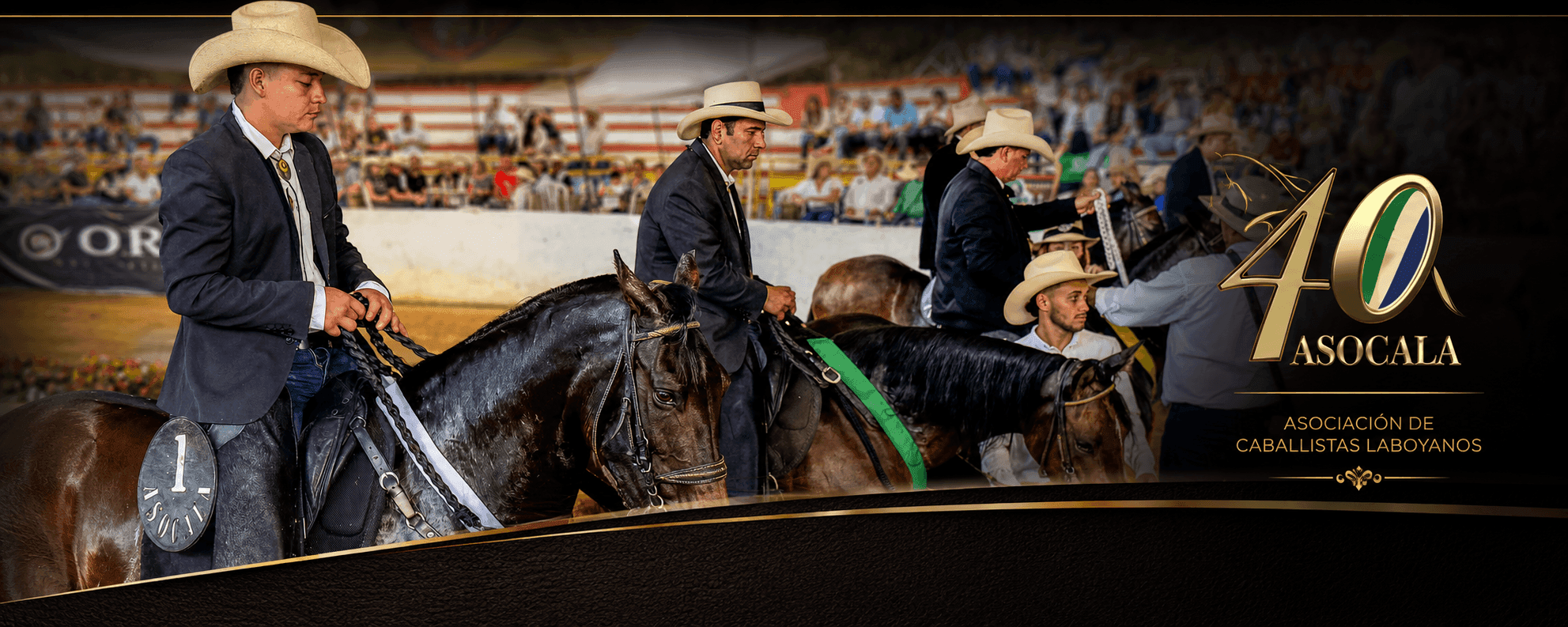 Jinetes con caballos de paso en exhibición de feria equina